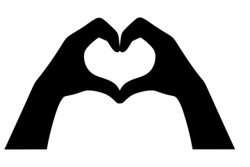 Silhouette of two hands forming heart shape love and unity symbol