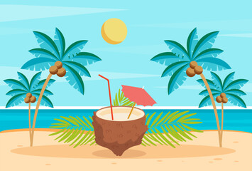 Coconut Milk Concept Illustration Vector Style