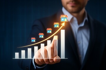 Business growth chart with franchise icons graph