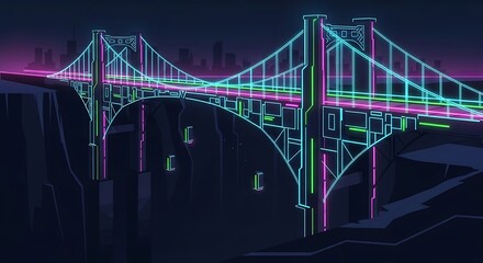 Fototapeta premium Neon Bridge at Night.