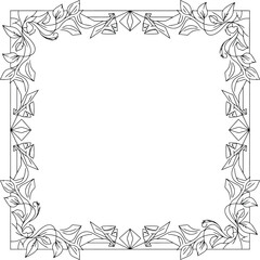Square Decorative Frame with Leaf and Geometric Diamond Pattern – Ornamental Vector Border