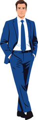 Confident man blue suit standing professionally isolated vector