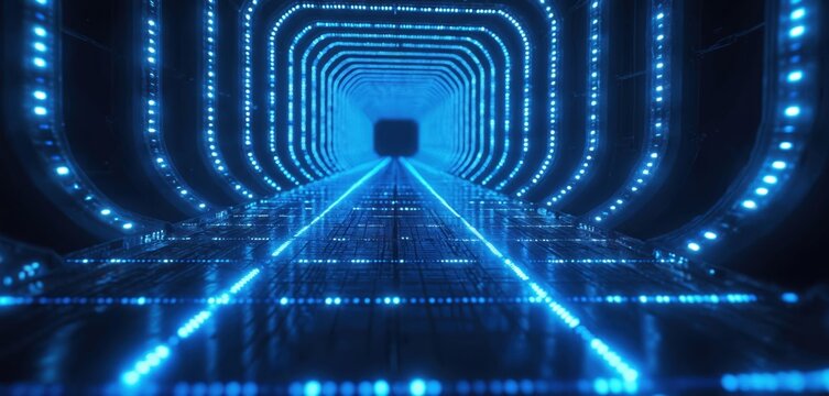 Gray void with single light source casting warm glow, creating illusion of path. Light shines, surrounding darkness, stark gray space provides contrast. Geometric shapes, abstract design, futuristic