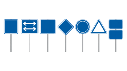 Blue road signs set for creative design projects and visual communication