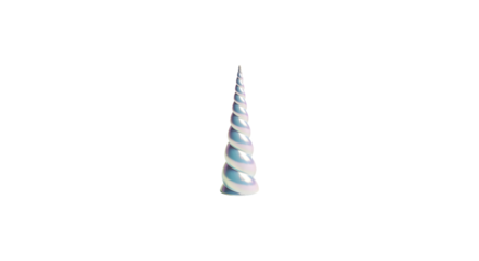 A shiny silver unicorn horn isolated on transparent background, a magical and mythical symbol of purity, grace, and enchantment in fantasy stories