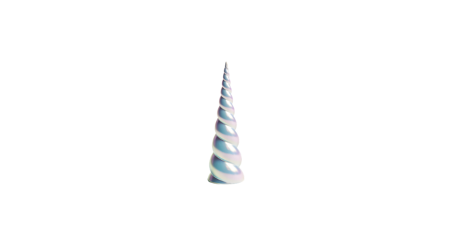 A shiny silver unicorn horn isolated on transparent background, a magical and mythical symbol of purity, grace, and enchantment in fantasy stories