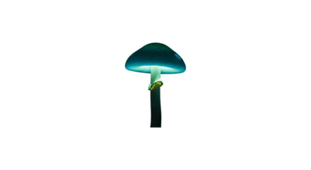 Glowing blue mushroom isolated on transparent background, a captivating image of a bioluminescent fungus with its ethereal light and unique form