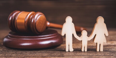 Family figures standing near gavel representing family law