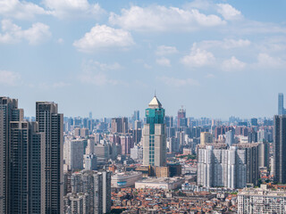 Fototapeta premium China, Hubei, Wuhan, summer, city, urban, scenery, sky, cloud, cumulus, sea of clouds, skyline, landmark, architecture, outdoor, aerial photography, high-rise building, skyscraper, technology, modern,
