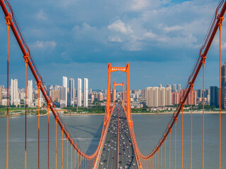 China, Hubei, Wuhan, summer, city, urban, scenery, sky, cloud, cumulus, sea of clouds, skyline, landmark, architecture, outdoor, aerial photography, high-rise building, skyscraper, technology, modern,