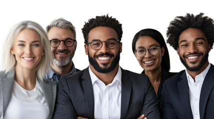 Diverse Group of Professionals Smiling on a transparent background