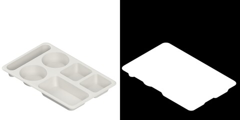 3D rendering illustration of an empty compartment meal tray, plastic version