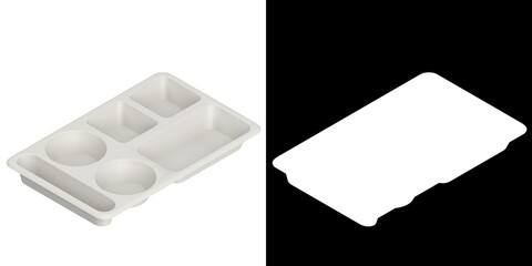 3D rendering illustration of an empty compartment meal tray, plastic version