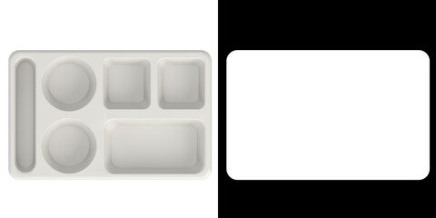 3D rendering illustration of an empty compartment meal tray, plastic version