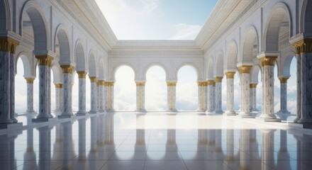Fototapeta premium Grand architectural hall with ornate columns and bright natural light