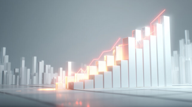 Rising graph with bar chart and red line