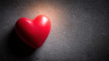Fototapeta premium A vibrant glossy red heart-shaped object stands out against a dark grey backdrop,
