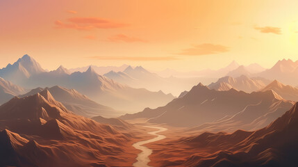 Serene Mountain Sunset with River View