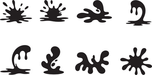 Ink Splatter and Paint Drop Silhouettes Vector Set: Abstract Liquid Splash and Stain Graphics Collection

