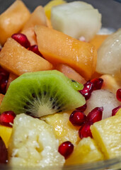Close-Up of a Fresh and Colorful Mixed Fruit Salad in a Bowl