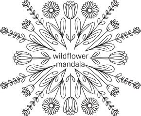 Wildflower Bouquet Line Art – Botanical Floral Composition Illustration