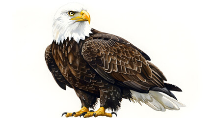 Obraz premium Majestic bald eagle standing tall with piercing gaze, perfect for patriotic themes, wildlife education, or nature illustrations with stunning detail