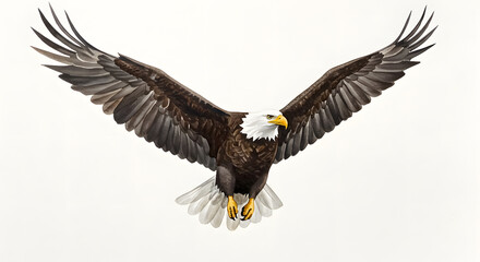 Fototapeta premium Majestic bald eagle soaring gracefully with outstretched wings, a symbol of freedom and American spirit, perfect for patriotic themes and nature projects