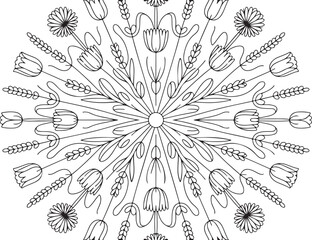 Wildflower Bouquet Line Art – Botanical Floral Composition Illustration