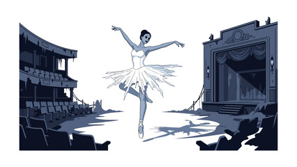 Dancing on Stage: A delicate ballet dancer gracefully pirouettes on a theater stage, illuminated by theatrical lights. A symphony of movement and the vibrant energy of the moment. © mahmuda428