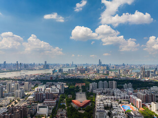 China, Hubei, Wuhan, summer, city, urban, scenery, sky, cloud, cumulus, sea of clouds, skyline, landmark, architecture, outdoor, aerial photography, high-rise building, skyscraper, technology, modern,