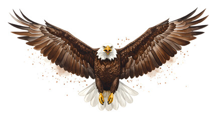 Obraz premium Majestic bald eagle soaring with outstretched wings, a symbol of freedom and power, perfect for patriotic projects and inspirational designs