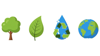 Promote sustainability with this eye-catching graphic featuring a tree, leaf, recycle symbol in a water drop, and earth for a greener future message