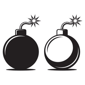 Cartoon bomb silhouette vector with burning fuse