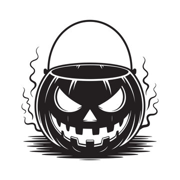 Spooky pumpkin bucket silhouette vector for Halloween