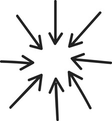 Convergence: Hand-Drawn Arrows Pointing Towards a Central Focus on Black Background