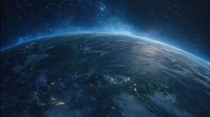 Fototapeta premium Expansive view of Earth from outer space showcasing the planet's curvature, vastness,