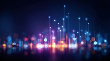 Digital illustration of vibrant vertical light streaks resembling energy waves with colorful spherical bokeh effects aga