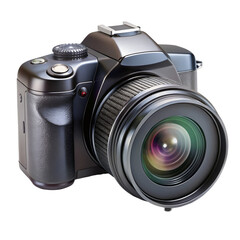 Black Digital Camera with Lens and Flash Hot Shoe on Black Background photography DSLR