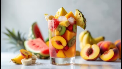 Refreshing Fruit Cocktail: Vibrant Mix of Tropical Fruits and Ice