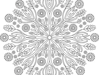 Minimal Wildflower Mandala Line Art for Coloring and Decoration