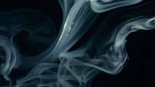 Silvery, liquid-metal-like smoke swirls deep black background. mercury or quicksilver vapor, reflecting subtle highlights flickers of glowing edges give it a futuristic, sci-fi feel