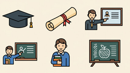 Inspiring educators and students celebrate academic achievement with graduation caps diplomas and classroom learning scenes