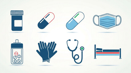 Essential healthcare icons symbolizing medicine, protection, care, and recovery for medical and wellness concepts