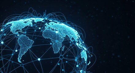 Digital global network with glowing lines and points. World connectivity concept for communication and data exchange.