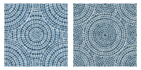 Seamless pattern blue Circular Mosaic. Decorative Antique Stone Ornament.