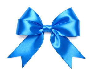 Naklejka premium Vibrant blue satin ribbon bow against white