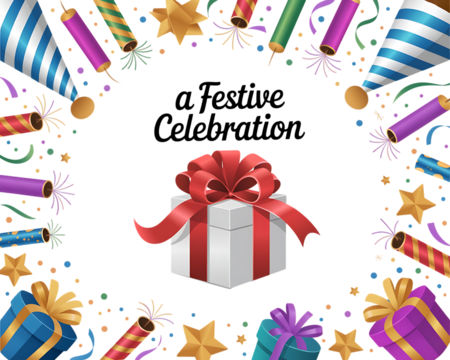 Festive celebration border with gift boxes, party poppers, and confetti on black birthday holiday - Powered by Adobe