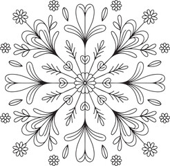 Minimal Wildflower Mandala Line Art for Coloring and Decoration