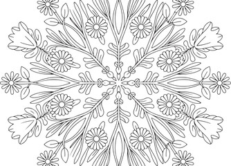 Minimal Wildflower Mandala Line Art for Coloring and Decoration