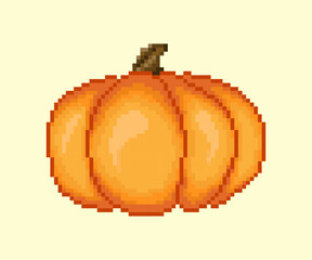 Pixel Art Pumpkin Retro 8-Bit Autumn Halloween Illustration